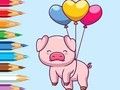 Joc Carte de colorat: Porc cu balon  on-line