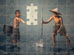 Joc Children Fishing Teamwork Jigsaw on-line