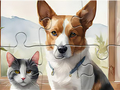 Joc Jigsaw Puzzle: Pictură în ulei Câine și pisică  on-line
