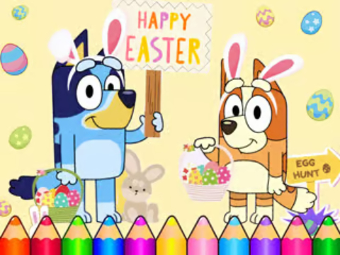 Joc Carte de colorat: Bluey Happy Paște  on-line